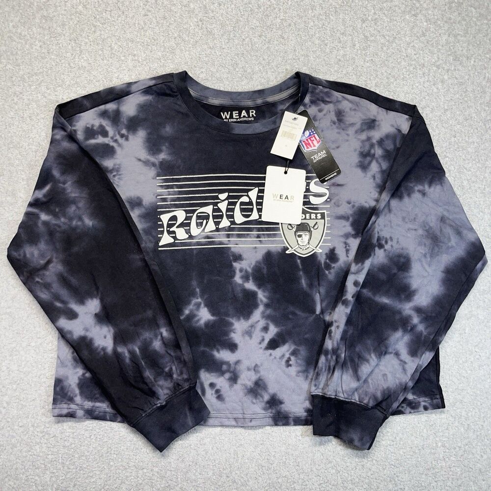 Las Vegas Raiders Crop Top Women’s XL Black Gray Tie-Dye Long Sleeve NFL NWT